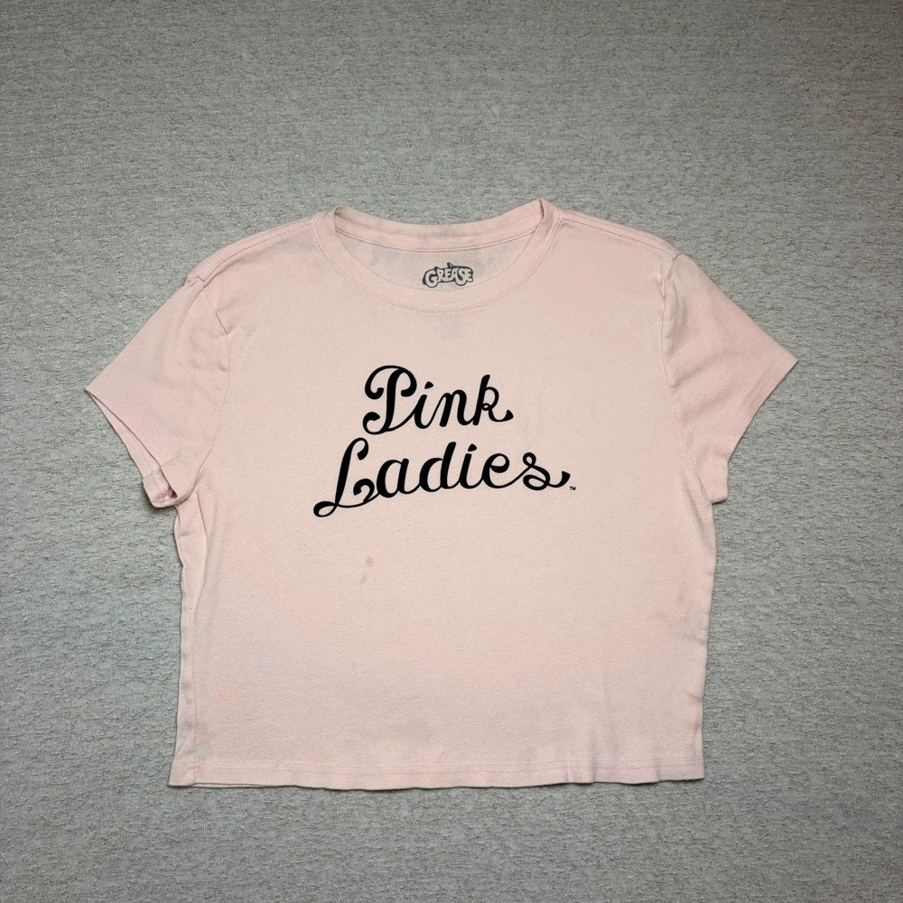 Grease Womens Crop Top XL Pink Ladies Movie Graphic Tee Retro 50s Short Sleeve